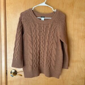 J.Crew Cable Knit Sweater Womens Medium Brown Alpaca Merino Wool‎ Blend 48675